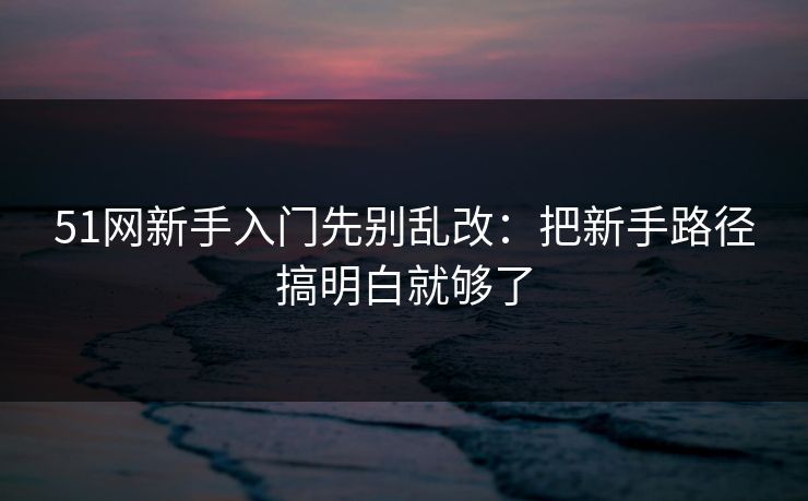 51网新手入门先别乱改：把新手路径搞明白就够了